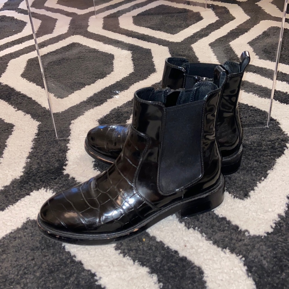 Faux Croc Black Shiny Chelsea Boots